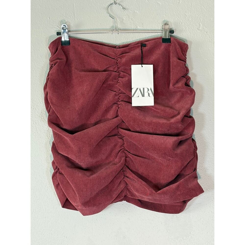 Zara Ruched Corduroy Mini Skirt Mauve Pink Art 8372/226‎ Womens Large NEW